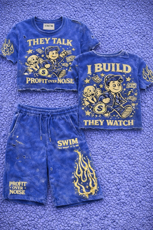 SWIM “Profit Over Noise” Cropped Set – Royal Blue Edition